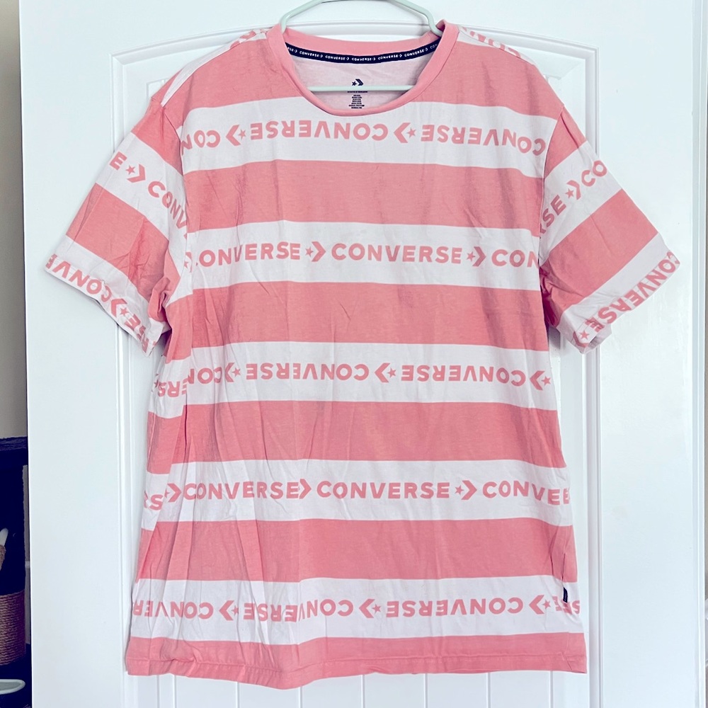 CONVERSE WOMENS LOGO TEE IN PINK AND WHITE